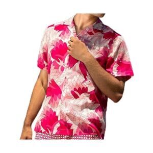 Mr Turk Felix Pink Shirt Flower Child Boxy Hawaiian Bold Floral AOP Cotton NWT
